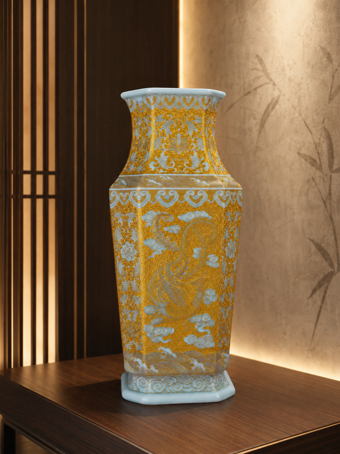 Dragon-and-Phoenix Hexagonal Vase